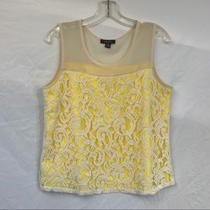 Leyla Yellow and White Lace Overlay Tank Top